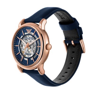 Montre automatique Emporio Armani en cuir bleu AR60050 Watch