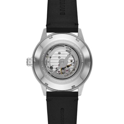 Montre automatique Emporio Armani en cuir noire AR60051 Watch