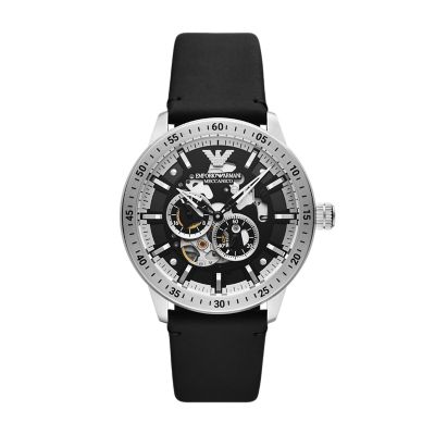 Emporio Armani Automatic Black Leather Watch