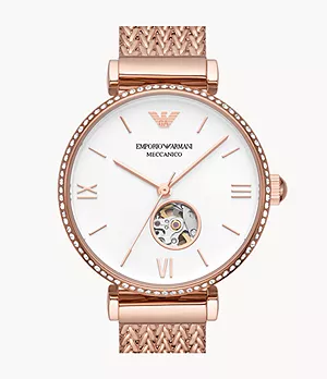 Emporio Armani Automatic Rose Gold Stainless Steel Mesh Watch