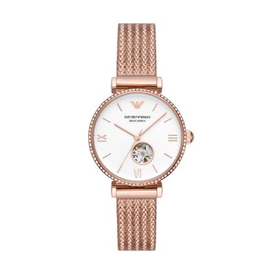 Emporio Armani Automatic Rose Gold Stainless Steel Mesh Watch