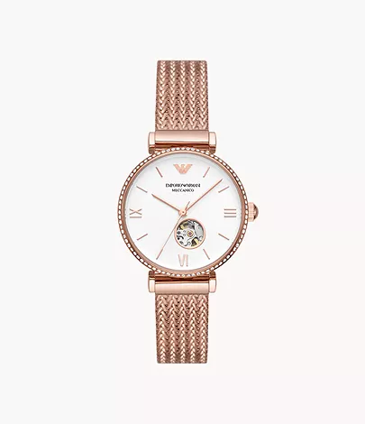 Emporio Armani Automatic Rose Gold Stainless Steel Mesh Watch