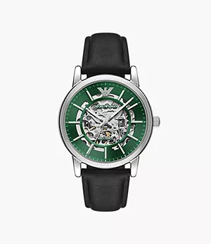 Emporio Armani Automatic Black Leather Watch