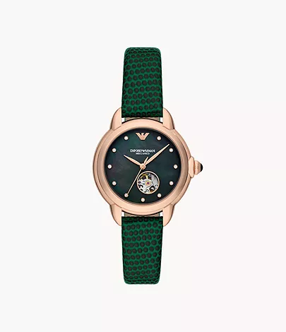 Emporio Armani Automatic Green Leather Watch - AR60073 - Watch Station
