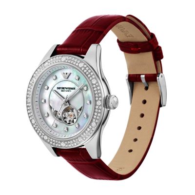 Emporio Armani Automatic Red Leather Watch - AR60075 - Watch Station