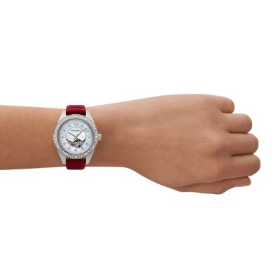 Emporio Armani Automatic Red Leather Watch - AR60075 - Watch