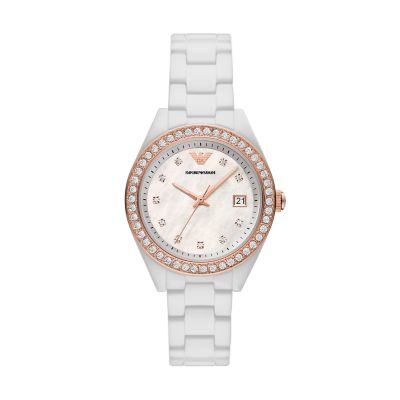 White armani shop ceramic watch