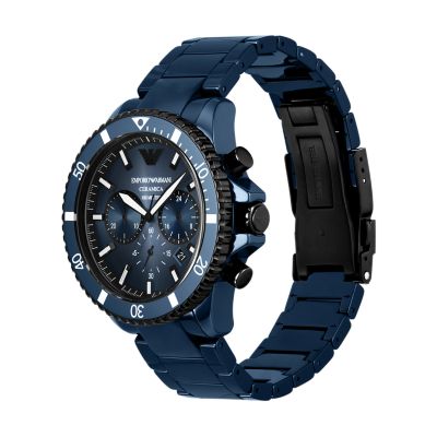 Emporio Armani Chronograph Blue Ceramic Watch - AR70009 - Watch Station