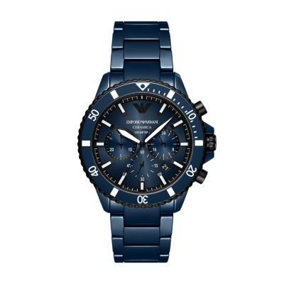 Blue Armani Watch Emporio AR70009 Ceramic - Station Watch - Chronograph
