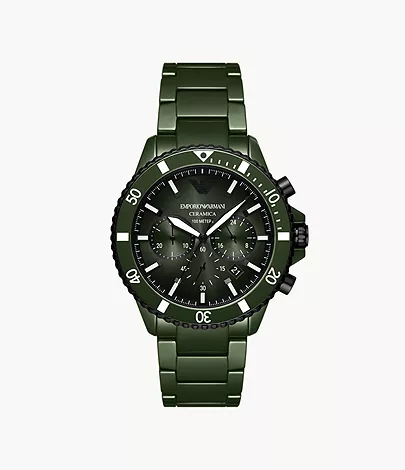 Emporio Armani Chronograph Green Ceramic Watch - AR70011 - Watch Station