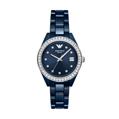 Emporio Armani Three-Hand Date Blue Ceramic Watch