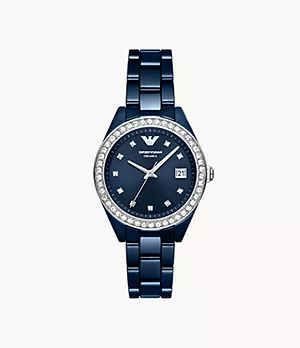 Emporio Armani Three-Hand Date Blue Ceramic Watch
