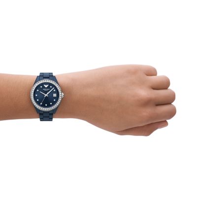 Emporio Armani Three-Hand Date Blue Ceramic Watch - AR70012