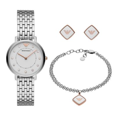 Emporio Armani Women's Two-Hand Stainless Steel Watch Gift Set