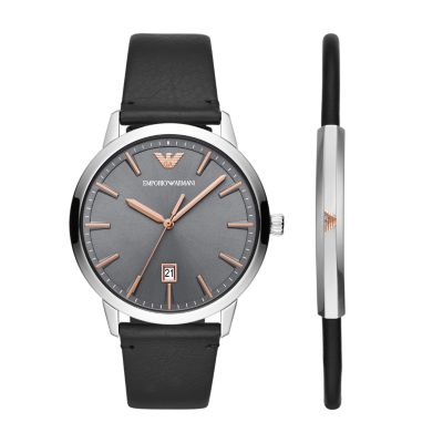 Emporio Armani Three-Hand Date Black Leather Watch - AR11509