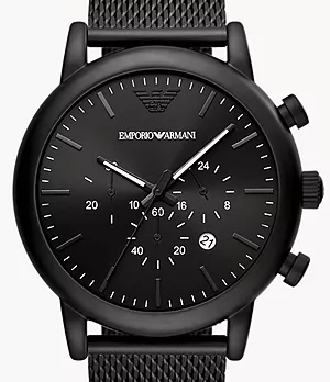 Emporio Armani Chronograph Black Stainless Steel Mesh Watch