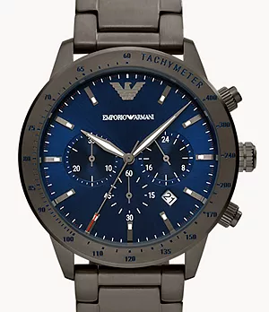 Emporio Armani Chronograph Gunmetal Stainless Steel Watch and Bracelet Set