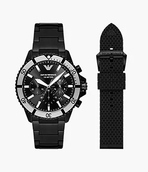Ensemble avec montre chronographe et bracelets interchangeables Emporio Armani