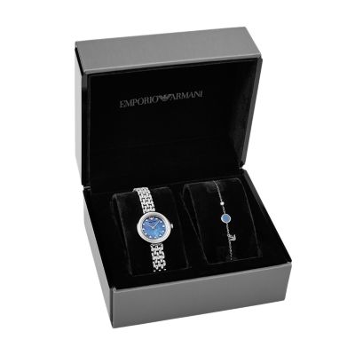 Emporio Armani Stainless Steel Watch and Bracelet Gift Set
