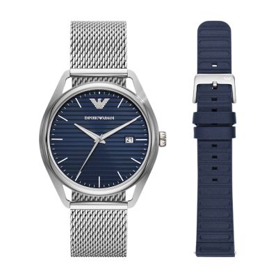 Emporio Armani Three-Hand Date Stainless Steel Mesh Watch and  Interchangeable Strap Set - AR80054 - Watch Station