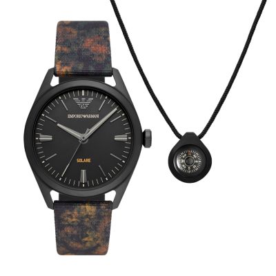 Emporio Armani Solar-Powered Multicolour rPET Strap Watch and Necklace Set  - AR80056 - Watch Station