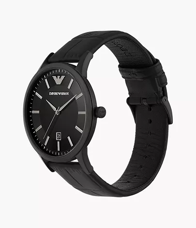 Emporio Armani Geschenkset Uhr 3-Zeiger-Werk Datum Leder schwarz Armband -  AR80057 - Watch Station