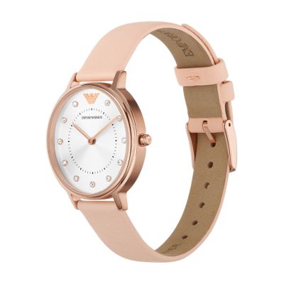 Emporio Armani Two-Hand Nude Leather Watch and Bracelet Set