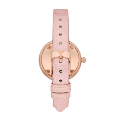 Emporio Armani Two-Hand Pink Leather Watch and Bracelet Set