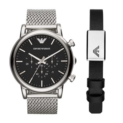 Emporio Armani Chronograph Stainless Steel Mesh Watch and Bracelet