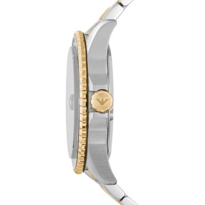 Emporio Armani Set Uhr 3-Zeiger-Werk - Armband Bicolor Edelstahl AR80063SET - Datum Watch Station