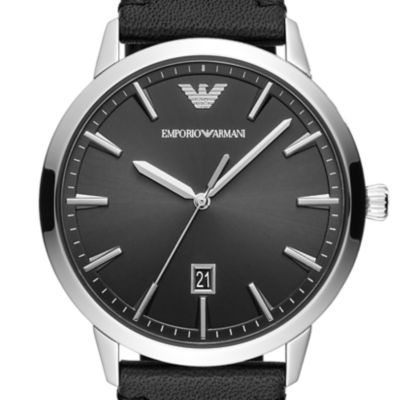 Coffret montre Emporio Armani à trois aiguilles avec date en cuir, noir, avec bracelet