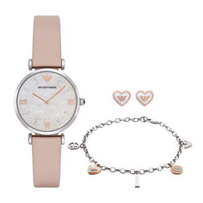 Emporio Armani Women's Two-Hand Pink Leather Watch