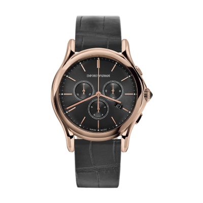 Emporio Armani Swiss Chronograph Gray Leather Watch