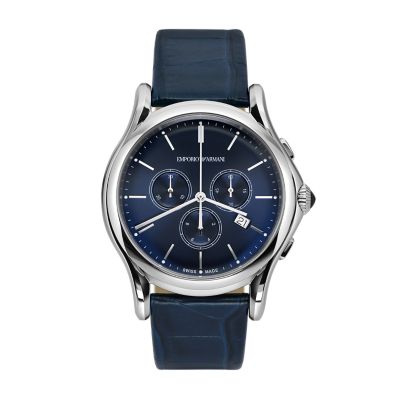 Emporio Armani Swiss Chronograph Blue Alligator Watch - ARS4010