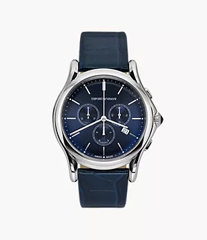 Emporio Armani Swiss Chronograph Blue Alligator Watch