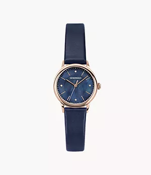 Emporio Armani Swiss Three-Hand Blue Leather Watch