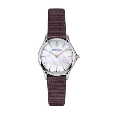 Emporio Armani Swiss Women's Two-Hand Purple Lizard Leather Watch