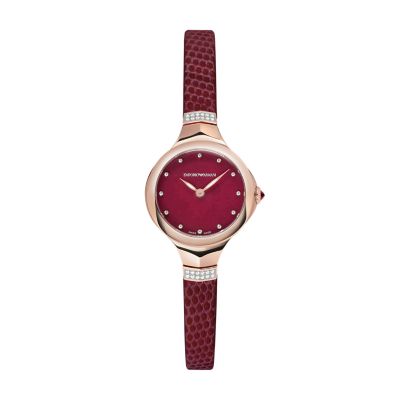 Emporio Armani Swiss Diamond Dial Two-Hand Red Lizard Leather