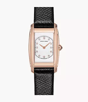 Emporio Armani Swiss Two-Hand Black Leather Watch