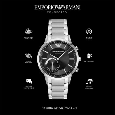 emporio armani connected silver stainless steel hybrid smartwatch