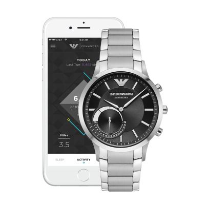 emporio armani connected silver stainless steel hybrid smartwatch