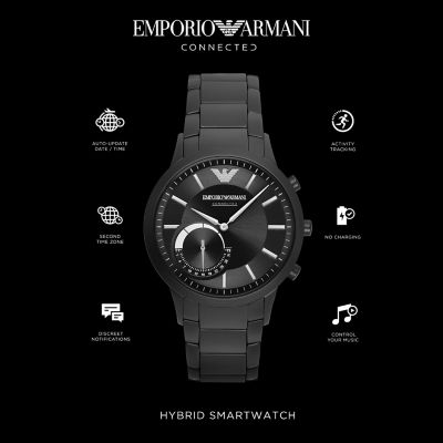 Black Stainless Steel Hybrid Smartwatch 