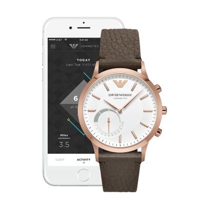 emporio armani man leather hybrid smartwatch