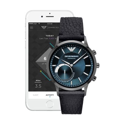 Black Leather Hybrid Smartwatch 