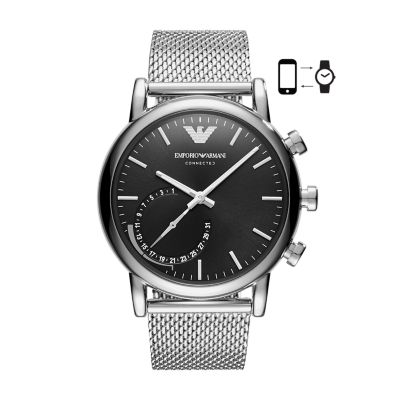 emporio armani connected silver stainless steel hybrid smartwatch