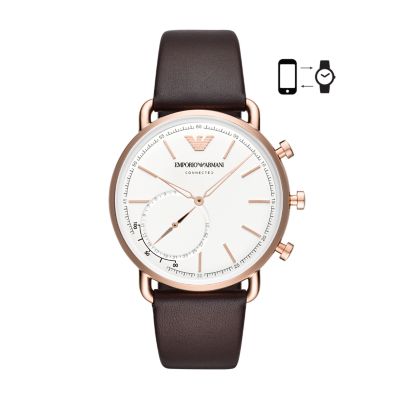 emporio armani man leather hybrid smartwatch