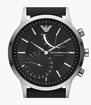 Emporio Armani Black Leather Hybrid Smartwatch