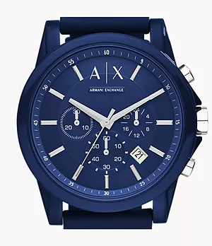 Montre Armani Exchange chronographe en silicone, bleue