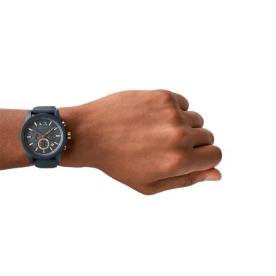 Armani Exchange Chronograph Blue Watch - - Silicone Watch Station AX1335