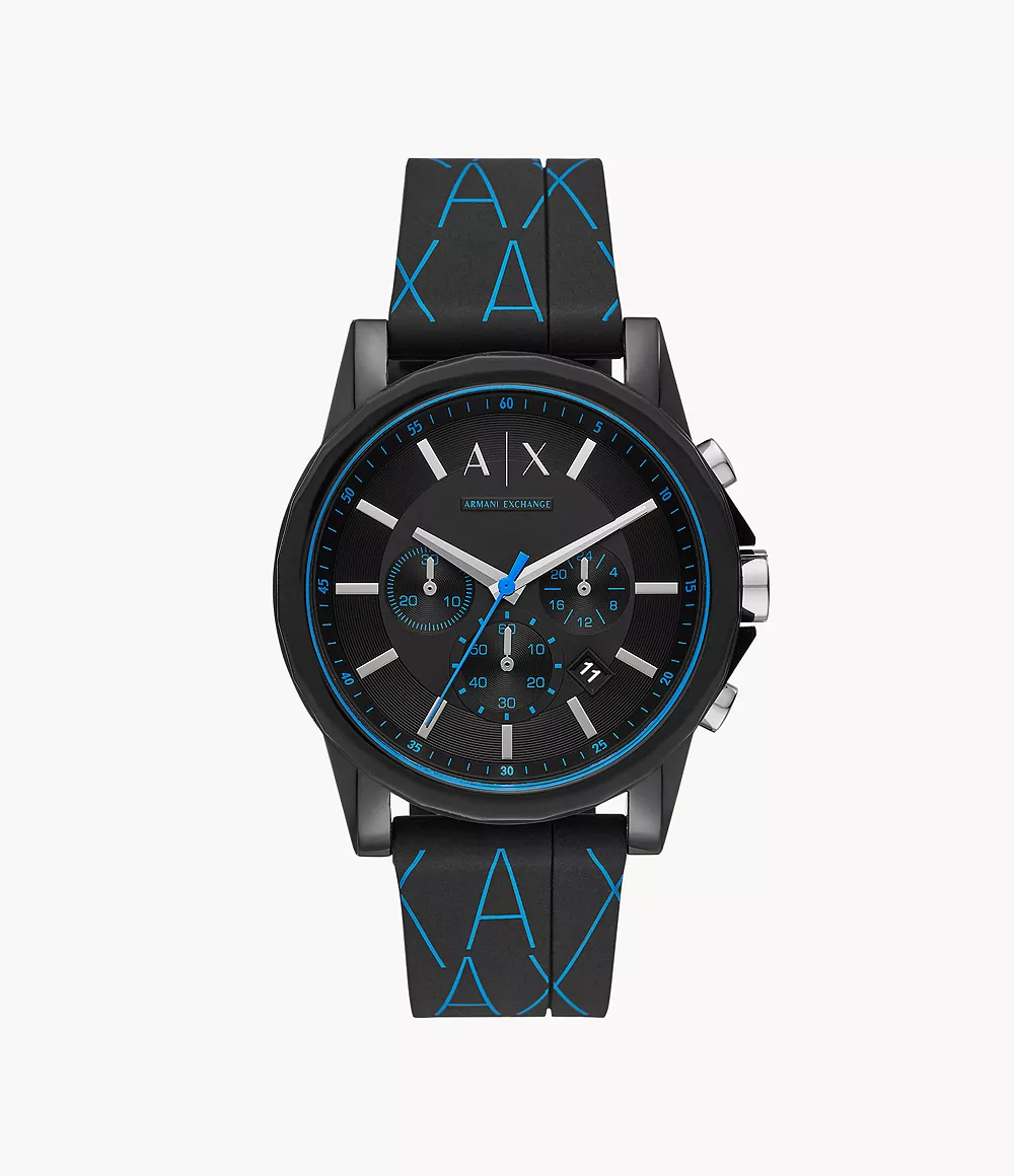 Armani Exchange Chronograph Black Silicone Watch - AX1342 - Watch 